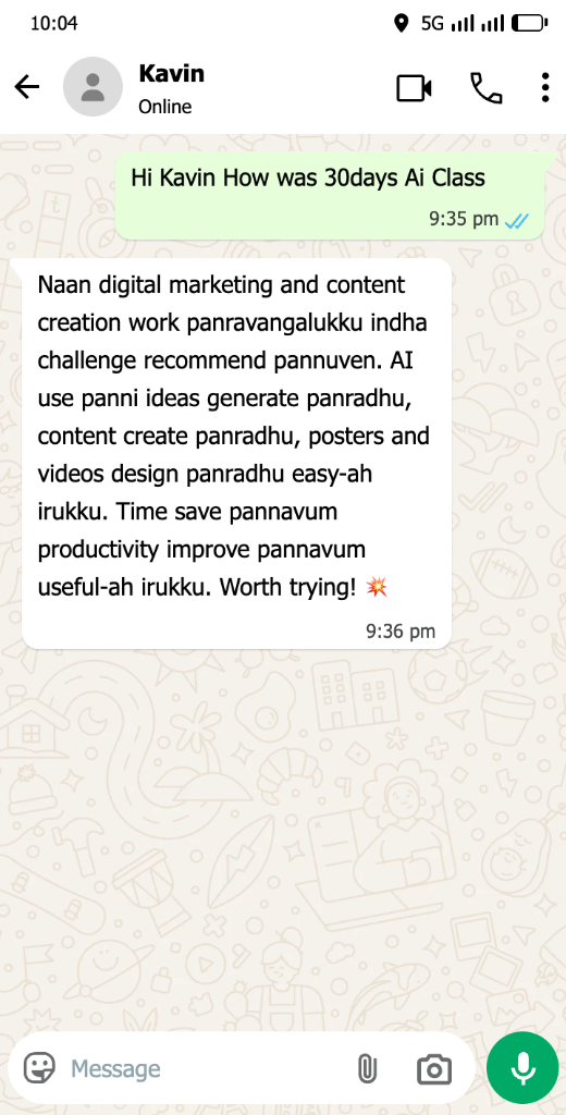 Kavin WhatsApp Feedback — Content Ideas & Productivity